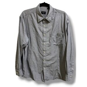 Haggar Mens Button‎ Down Shirt XL Grey Micro Stripe Cotton Long Sleeve Business